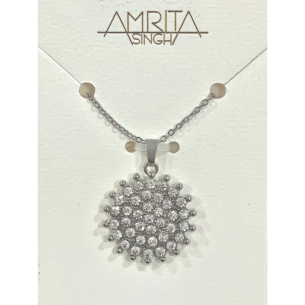 AMRITA SINGH Karena Crystal Pendant Necklace in Silver with Gift Bag NWT